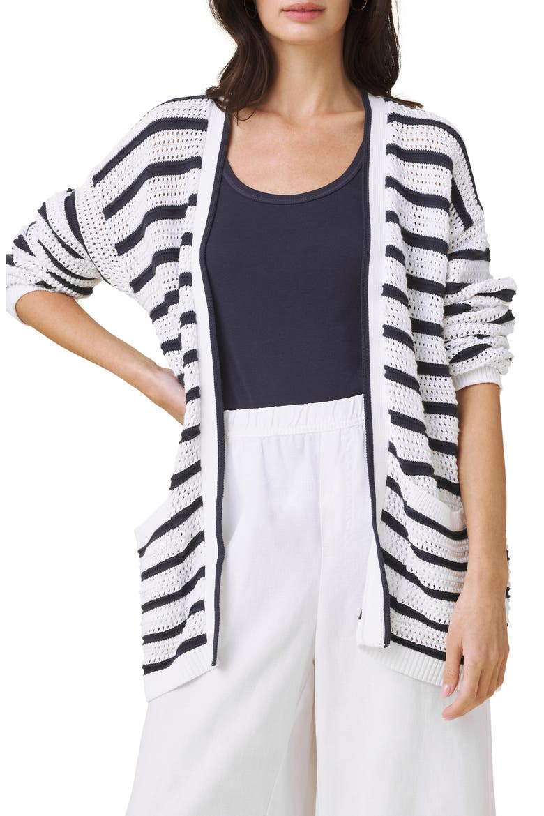 Beckham Stripe Open Cardigan, Main, color, WHITE/ NAVY
