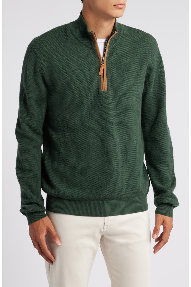 Merino Wool & Cashmere Bird's Eye Quarter Zip Sweater, Main, color, JUNIPER