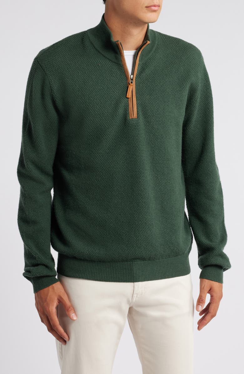 Lorenzo Uomo Merino Wool & Cashmere Bird's Eye Quarter Zip Sweater, Main, color, Juniper