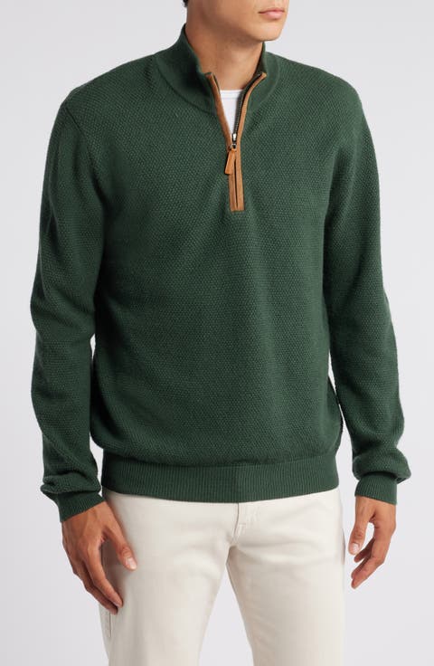 Merino Wool & Cashmere Bird's Eye Quarter Zip Sweater