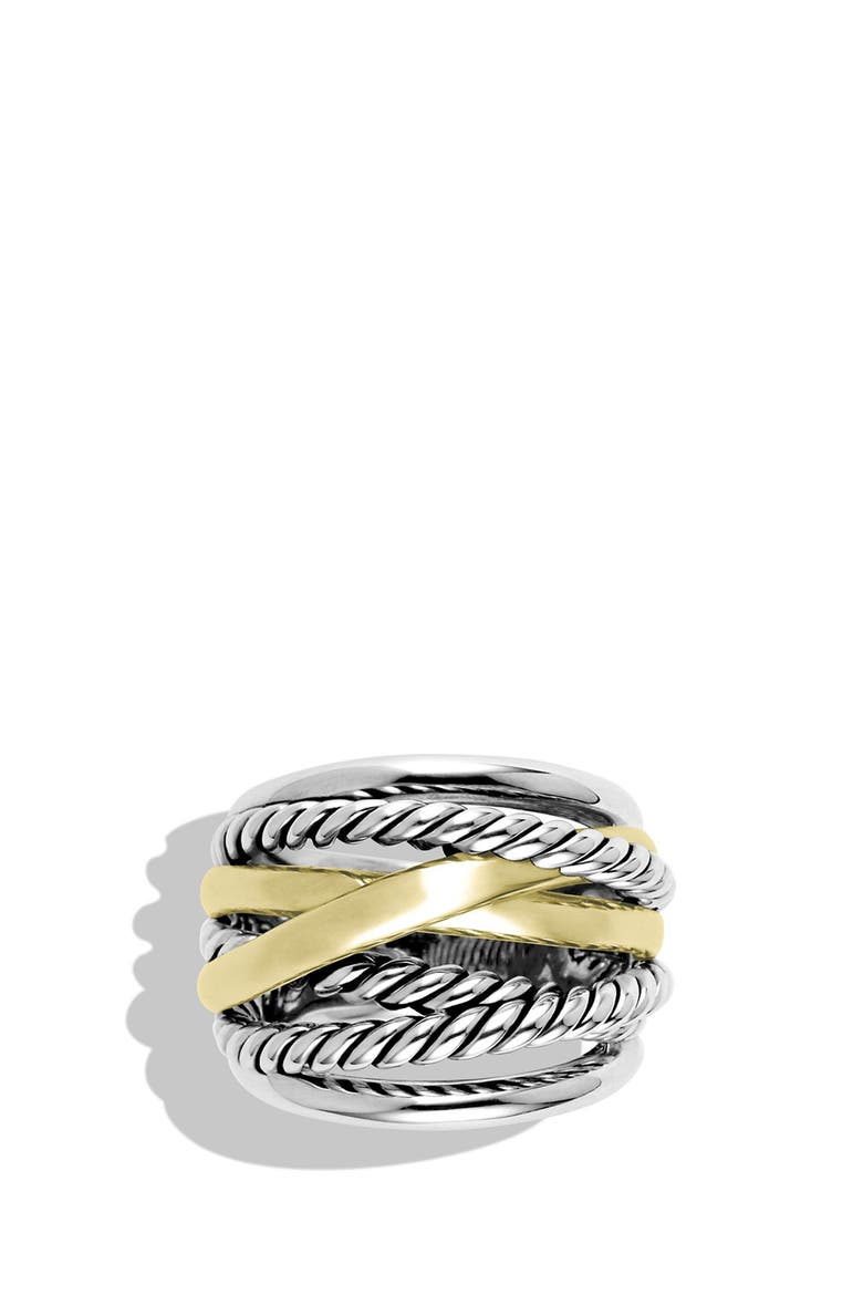 Crossover Wide Ring with Gold, Alternate, color, STERLING SILVER/ 14K GOLD