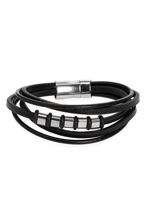 Faux Leather & Beaded Bracelet