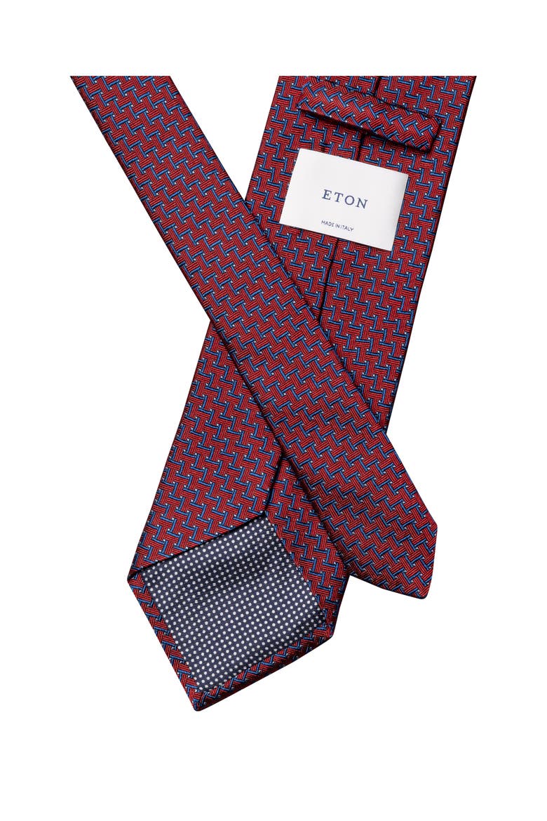 Geometric Woven Silk Tie, Alternate, color, MEDIUM RED