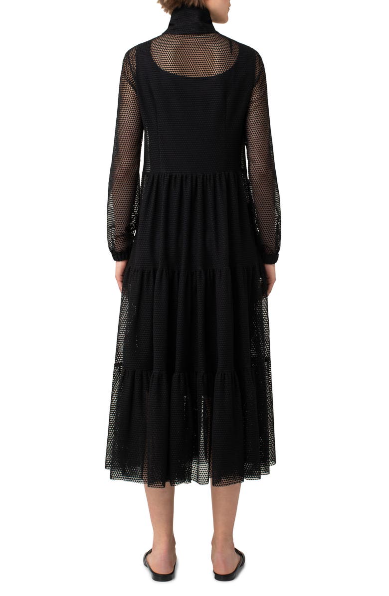 Akris punto Mesh Tiered Long Sleeve Midi Dress, Alternate, color,