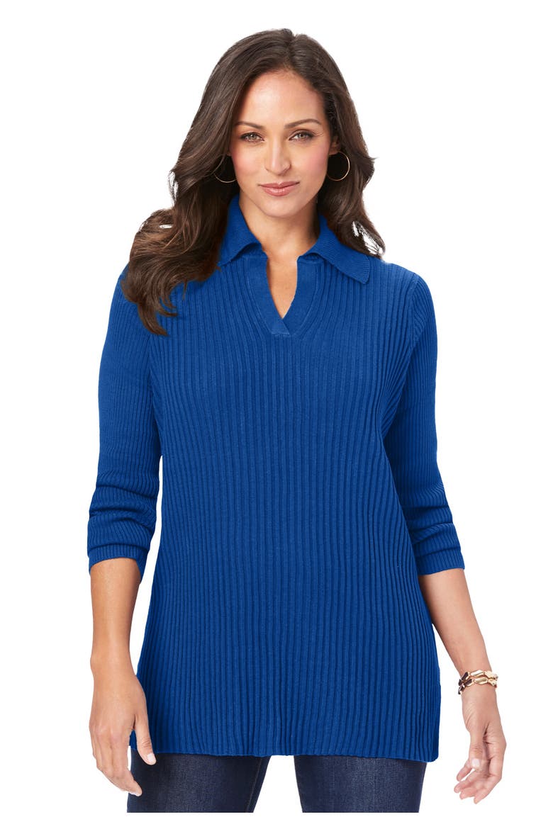 Ribbed Collar Sweater, Main, color, DARK SAPPHIRE