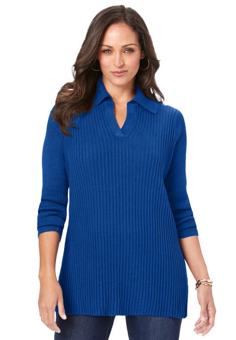 Ribbed Collar Sweater (Plus)