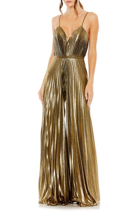 Ieena for Mac Duggal Pleated V Neck Jumpsuit Nordstrom