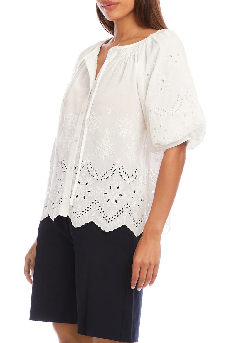 Eyelet Embroidered Cotton Button-Up Top, Alternate, color, WHITE