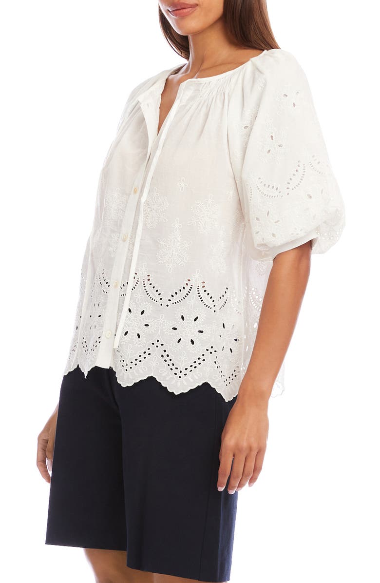 Karen Kane Eyelet Embroidered Cotton Button-Up Top, Alternate, color,