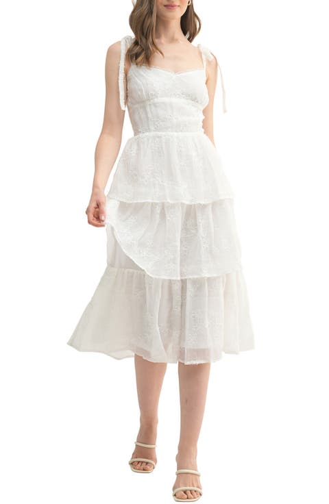 Emboidered Tiered Ruffle Midi Dress