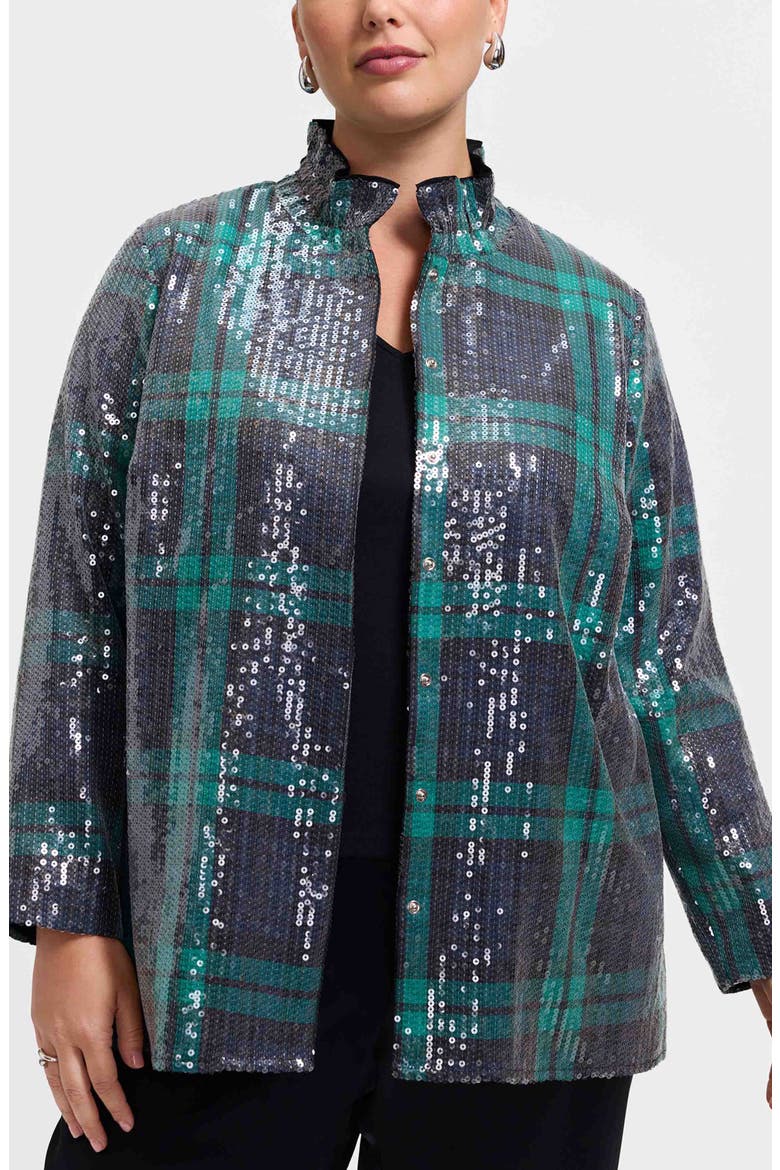 Carolina Sequin Plaid Cotton Blend Button-Up Shirt, Alternate, color, NAVY BLUE/ MULTI