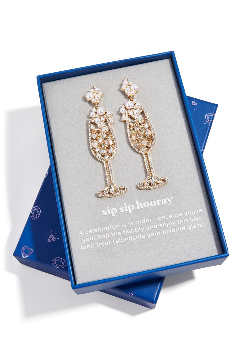 Sip Sip Hooray Champagne Drop Earrings, Alternate, color, GOLD