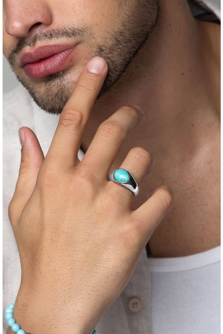 Oval Signet Ring With Stone, Alternate, color, Turquoise