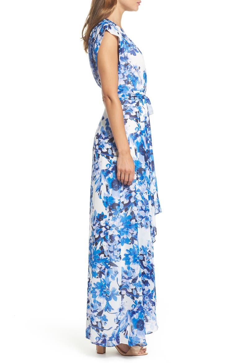 Floral Ruffle High/Low Maxi Dress, Alternate, color, BLUE