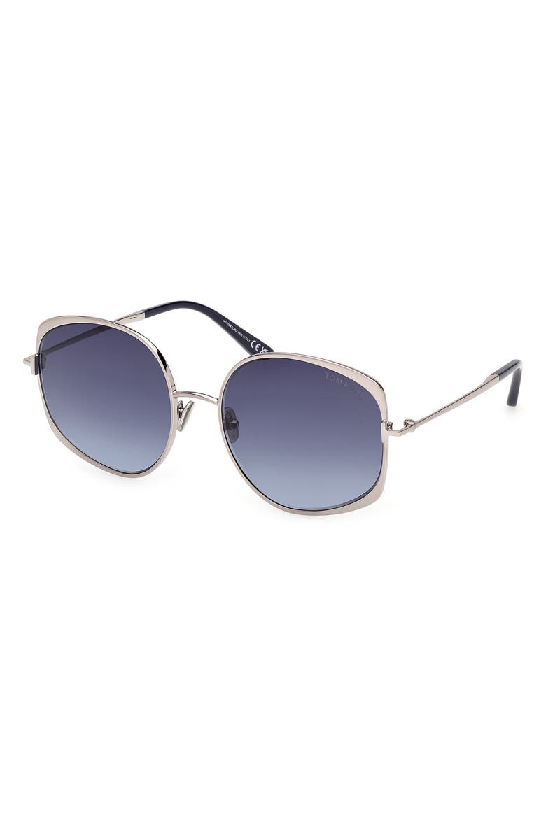 TOM FORD Abbey 58mm Round Sunglasses, Alternate, color, Ruthenium Navy / Gradient Blue