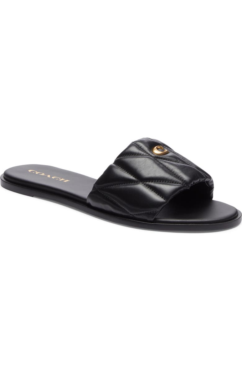 COACH Quilted Flat Slide Sandal, Main, color, Black