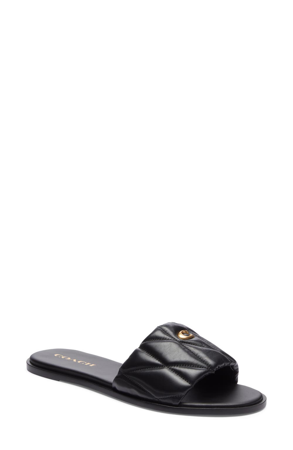 Quilted Flat Slide Sandal, color, BLACK