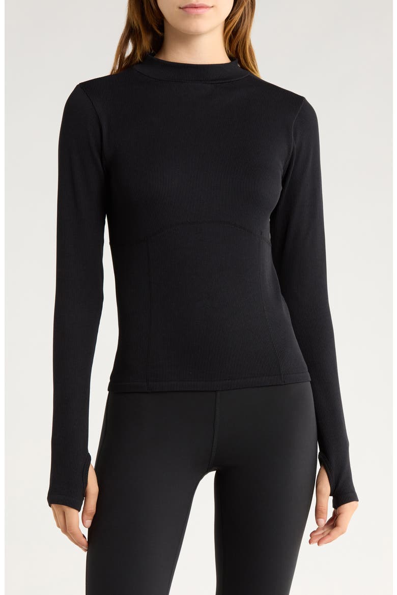 Priscilla Seamless Long Sleeve Activewear Top, Main, color, BLACK