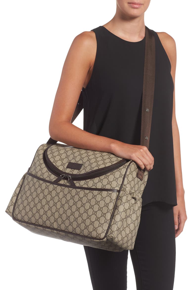 Double G Logo Diaper Bag, Alternate, color, BLACK/ GOLD