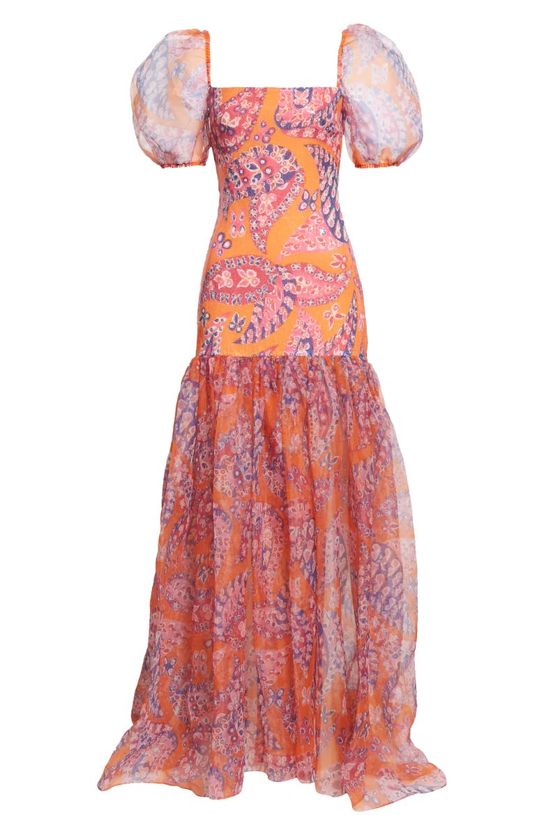 STAUD Wilde Sequin Butterfly Paisley Print Maxi Dress, Alternate, color, 
