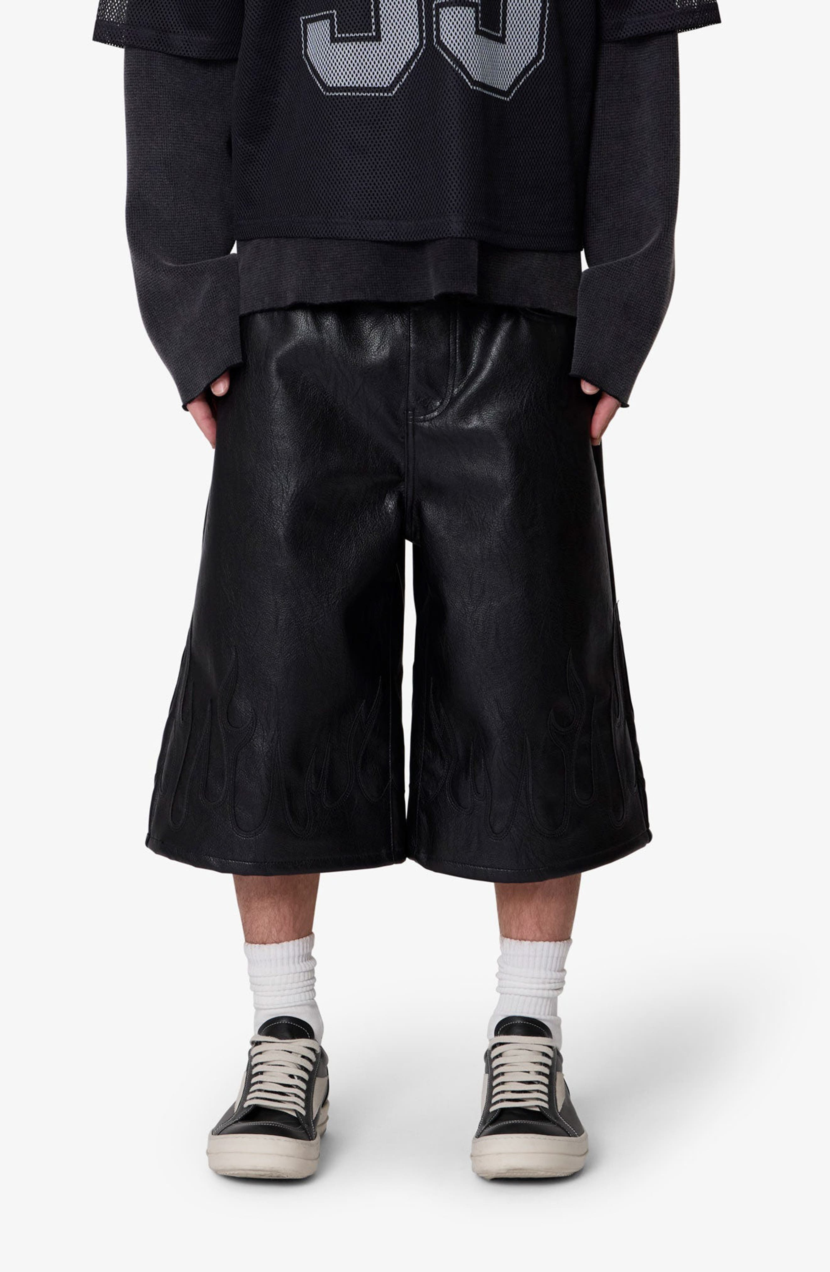 Ultra Baggy Flame Appliqué Faux Leather Shorts (Men) | Nordstrom