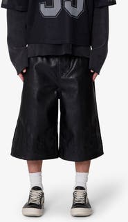 mnml Ultra Baggy Flame Appliqué Faux Leather Shorts