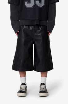 Ultra Baggy Flame Appliqué Faux Leather Shorts