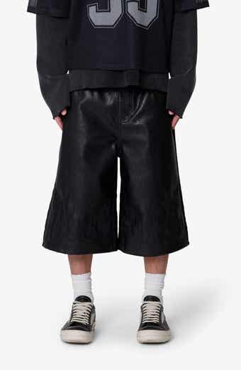 Ultra Baggy Flame Appliqué Faux Leather Shorts