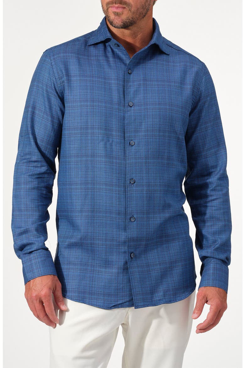 Textured Cotton Button-Up Shirt, Main, color, MARINE