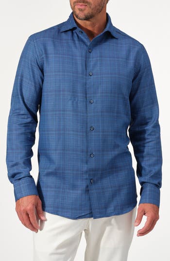 Studio Garnet Los Angeles Textured Cotton Button-up Shirt In Blue