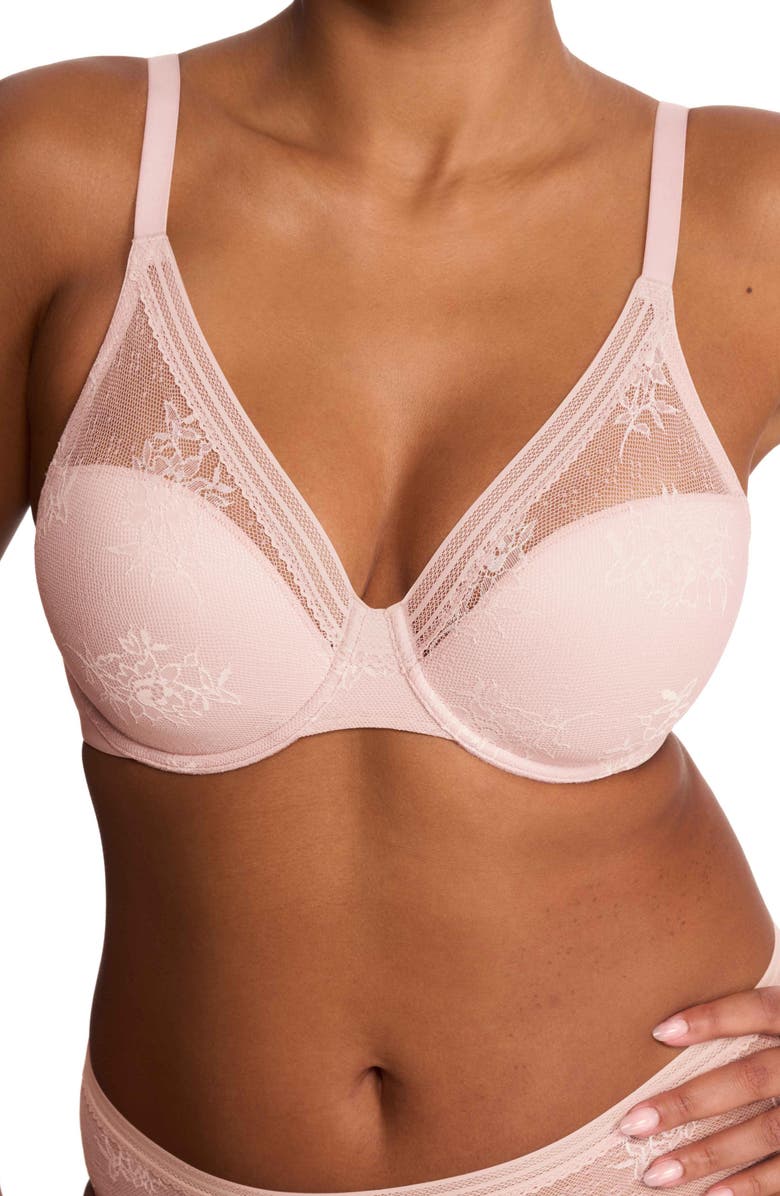 Natori Love Lace Back Smoothing Underwire T-Shirt Bra, Alternate, color, Pink Pearl/Warm White