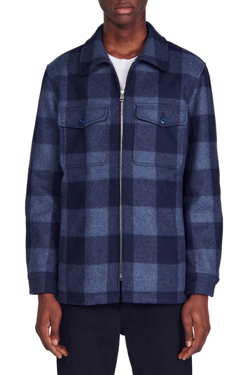 SANDRO Wyoming Insulated Wool Blend Shirt Jacket, Main, color, 