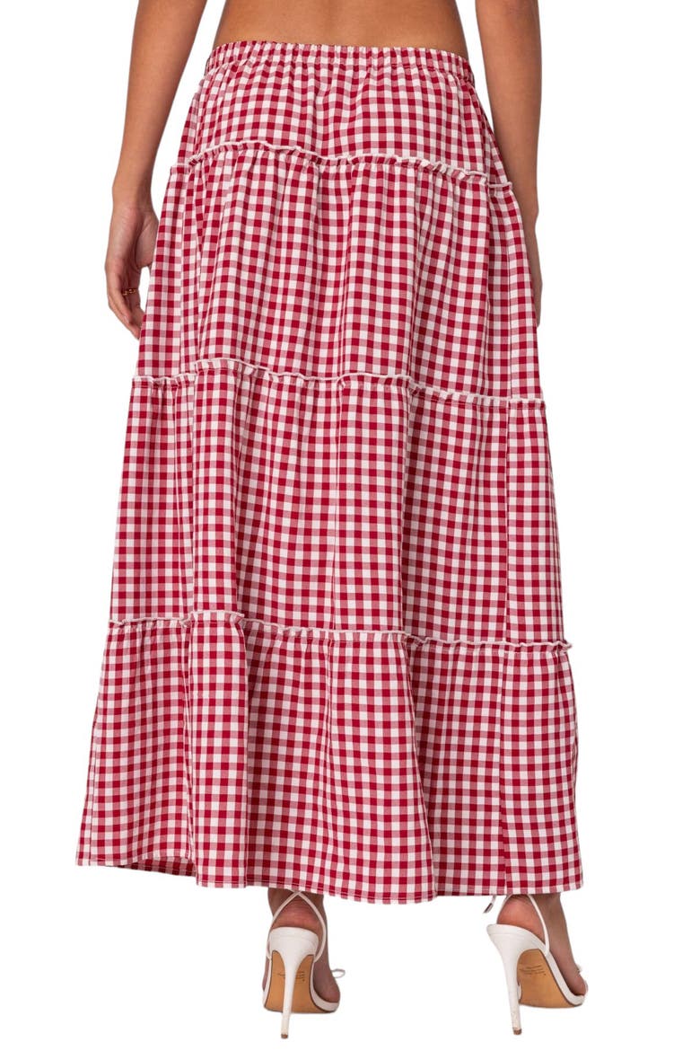 Gingham Tiered Maxi Skirt, Alternate, color, RED