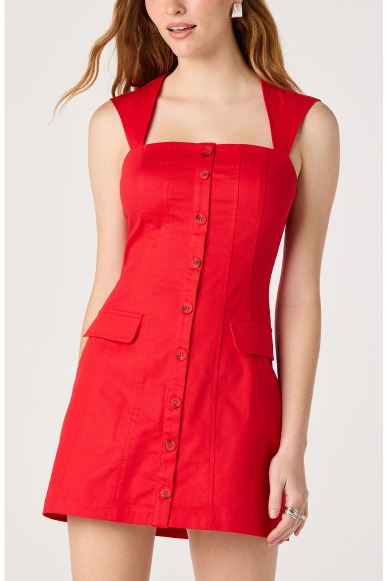 Button Front Stretch Cotton Minidress, Alternate, color, RED