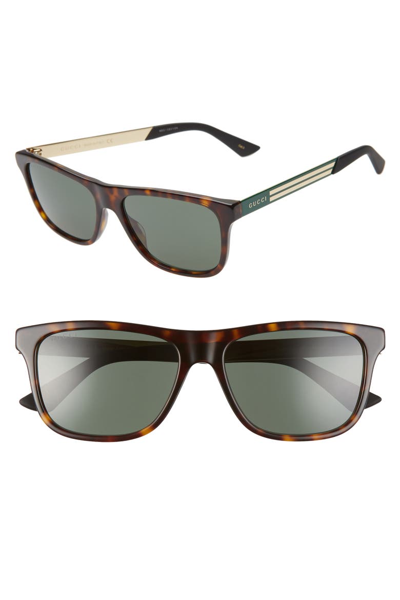 57mm Sunglasses, Main, color, DARK HAVANA/ GREEN