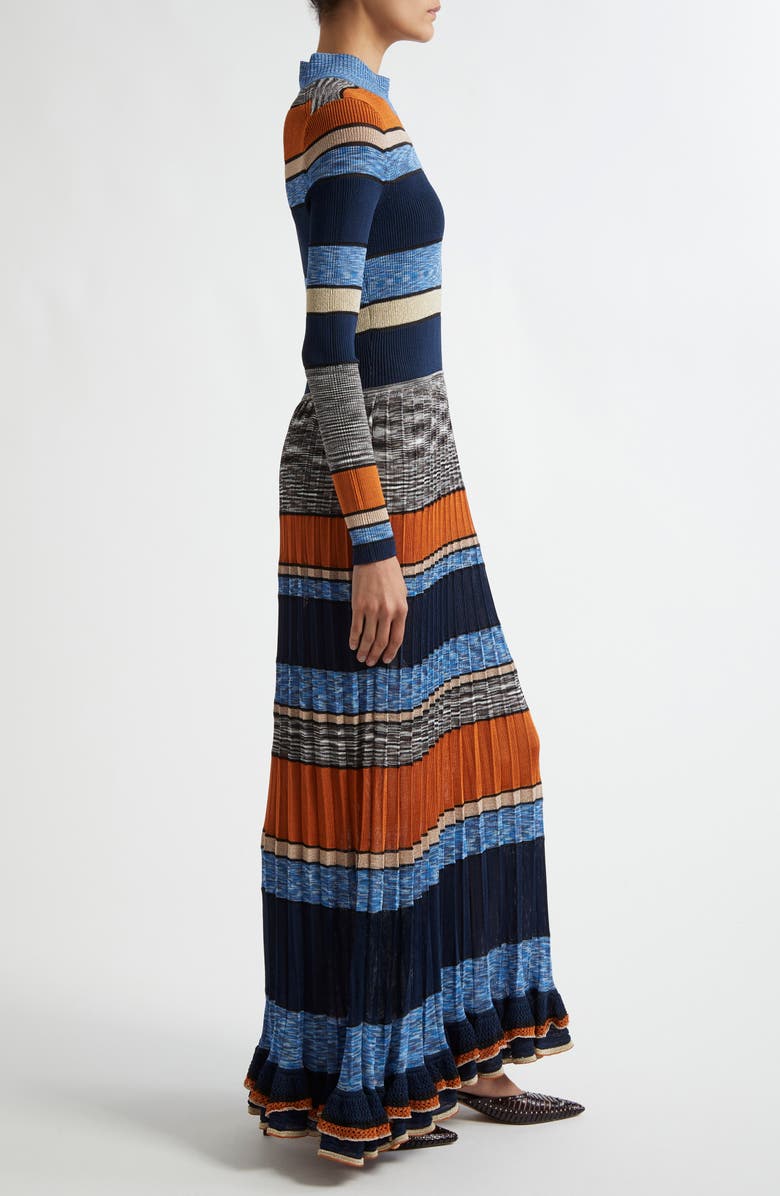 Ulla Johnson Evangeline Stripe Rib & Pleat Mock Neck Maxi Dress, Alternate, color, 