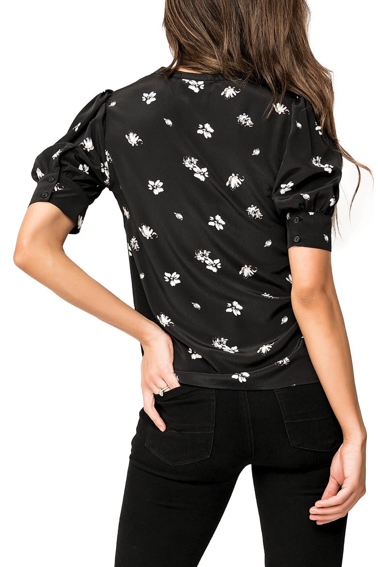 Floral Print Woven Henley Blouse, Alternate, color, BLK FLRL