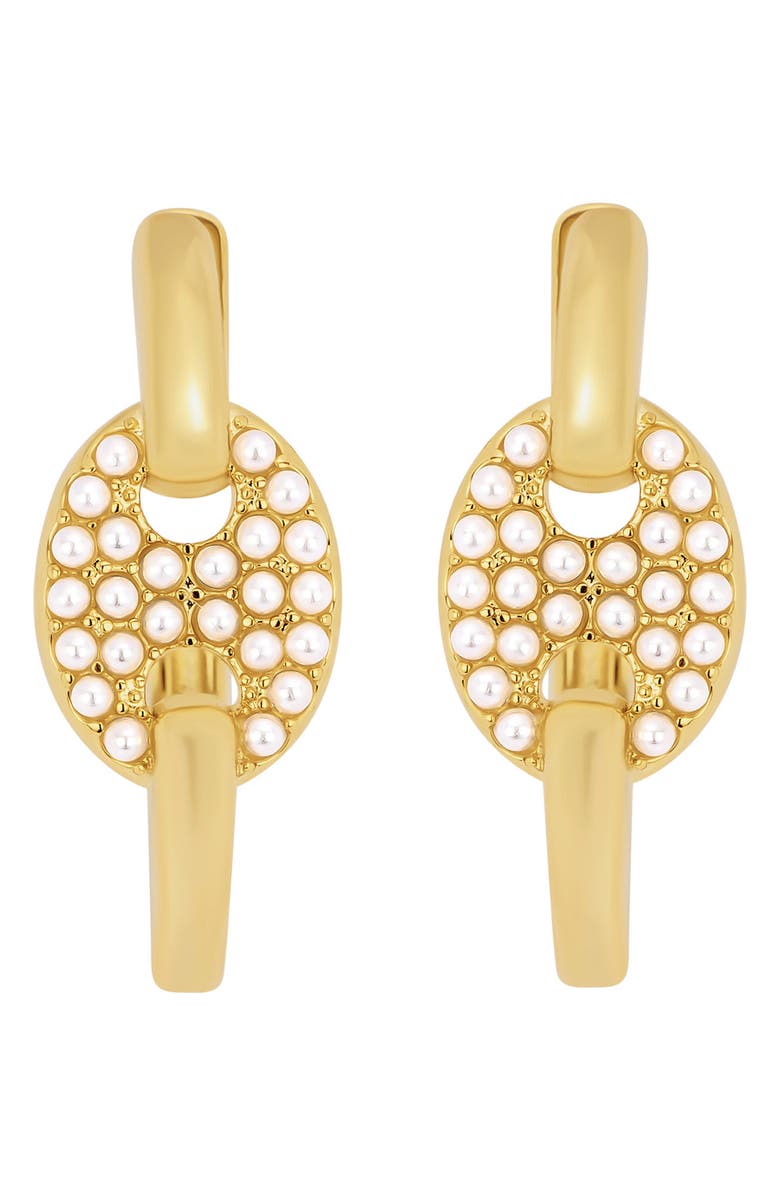 ATHRA LUXE Modern Muse Faux Pearl Mariner Huggie Hoop Earrings, Main, color, 