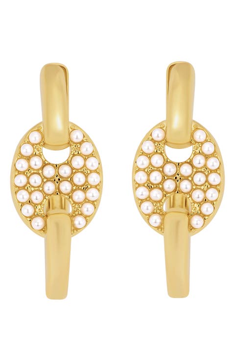Modern Muse Faux Pearl Mariner Huggie Hoop Earrings