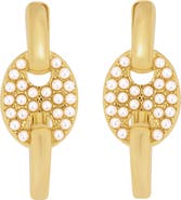 ATHRA LUXE Modern Muse Faux Pearl Mariner Huggie Hoop Earrings