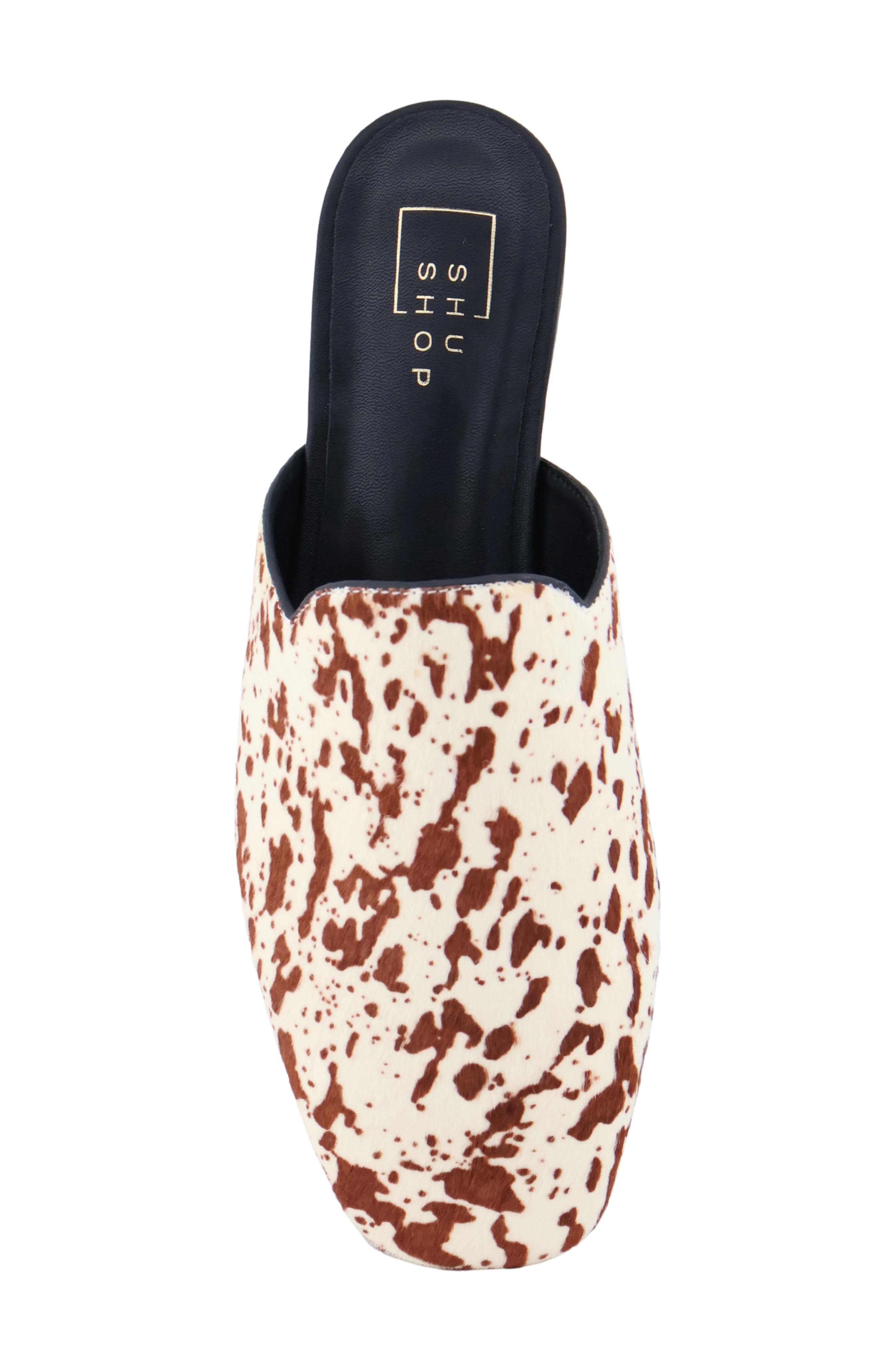 Atlas Faux Fur Flat Mule, Alternate, color, COW HAIR