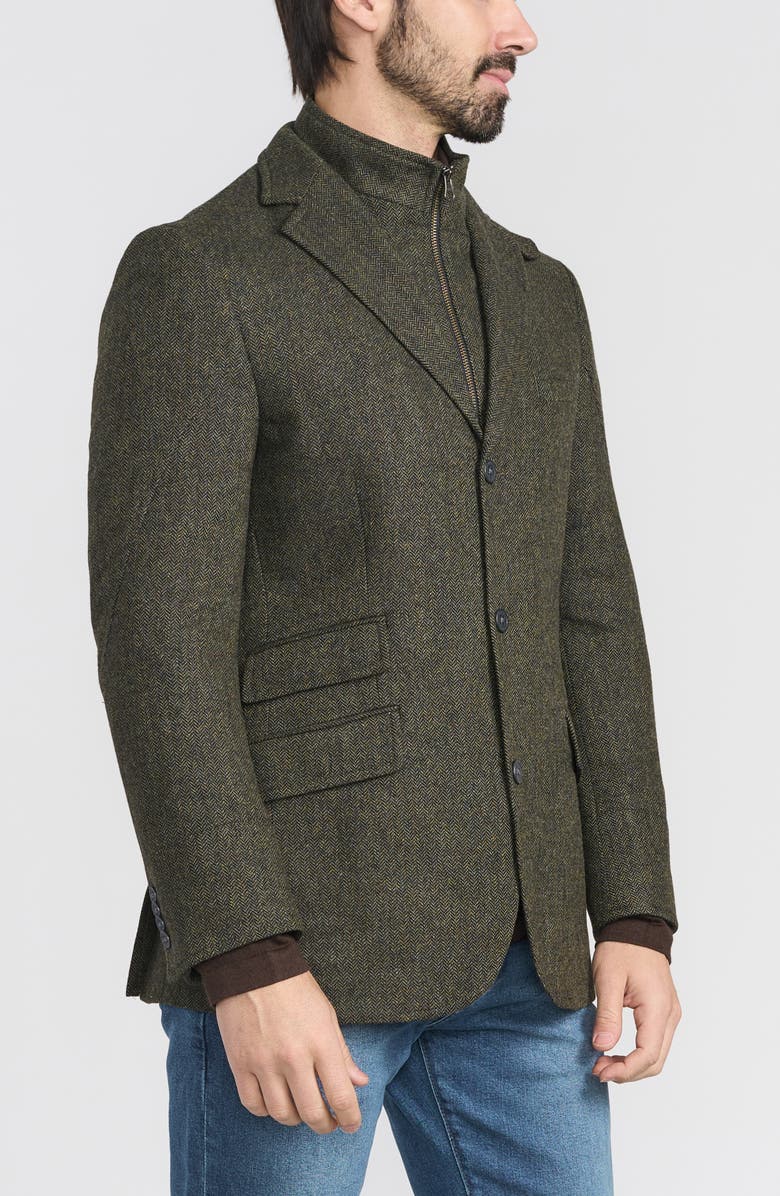FLYNT Olive Herringbone Wool & Cashmere Hybrid Sport Coat with Removable Bib, Alternate, color, Olive