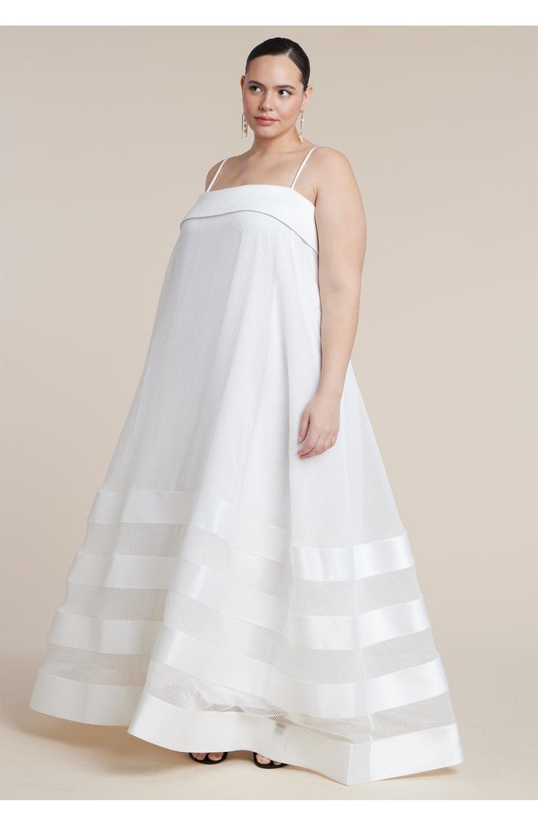 ELOQUII Dramatic Organza Trapeze Gown, Main, color, Jet Stream