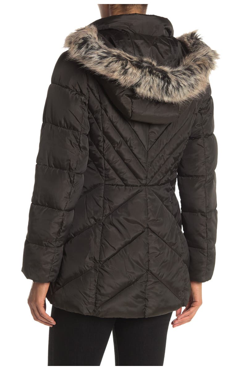 London Fog Faux Fur Trim Hooded Zip Front Puffer Jacket, Alternate, color,