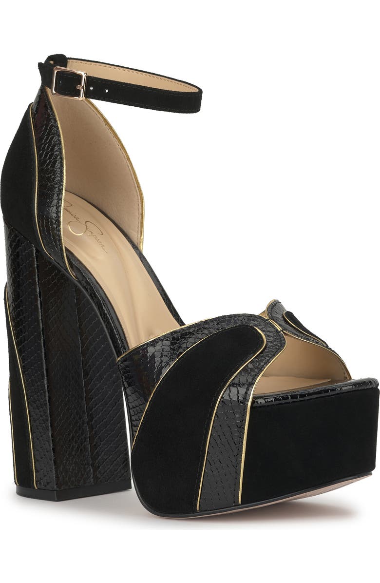 Jessica Simpson Avele Ankle Strap Block Heel Platform Sandal, Main, color, Black/ Gold