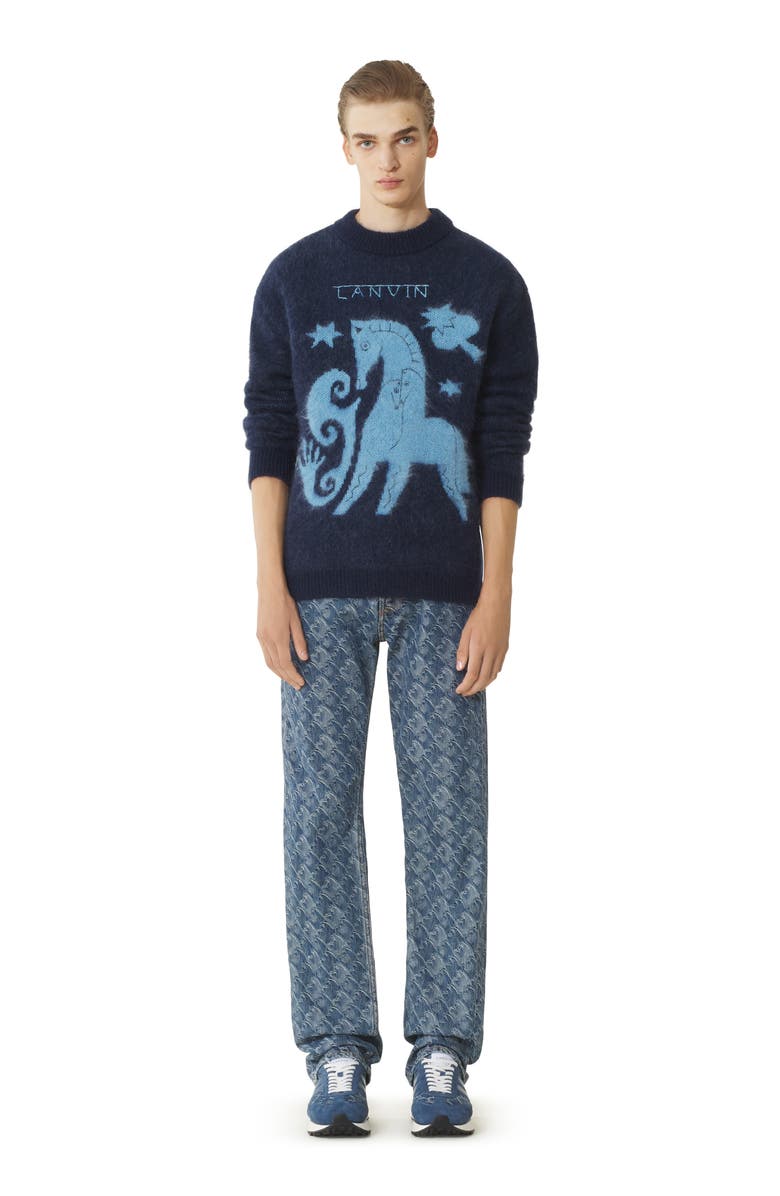 Lanvin Blue Lunar Year Jacquard Mohair Sweater, Alternate, color, Navy Blue
