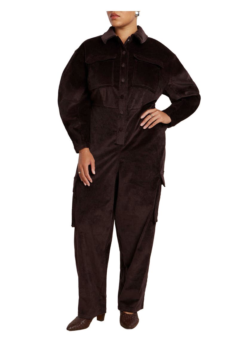 ELOQUII Corduroy Jumpsuit, Main, color, Chocolate Plum