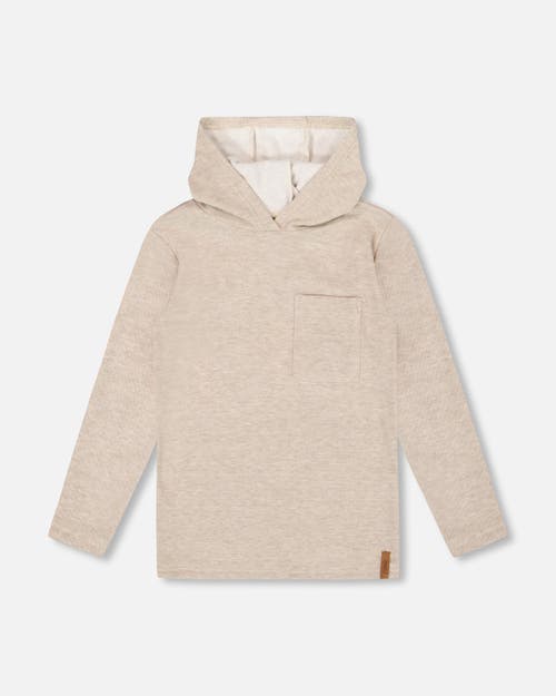 Deux Par Deux Kids'  Long Sleeve Super Soft Brushed Jersey Hooded Tee Heather In Neutral