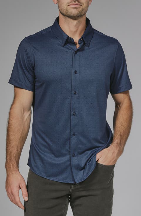 Ludlow Geo Print Short Sleeve Stretch Button-Up Shirt