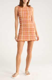 Billabong Check Me Out Sleeveless Smocked Minidress